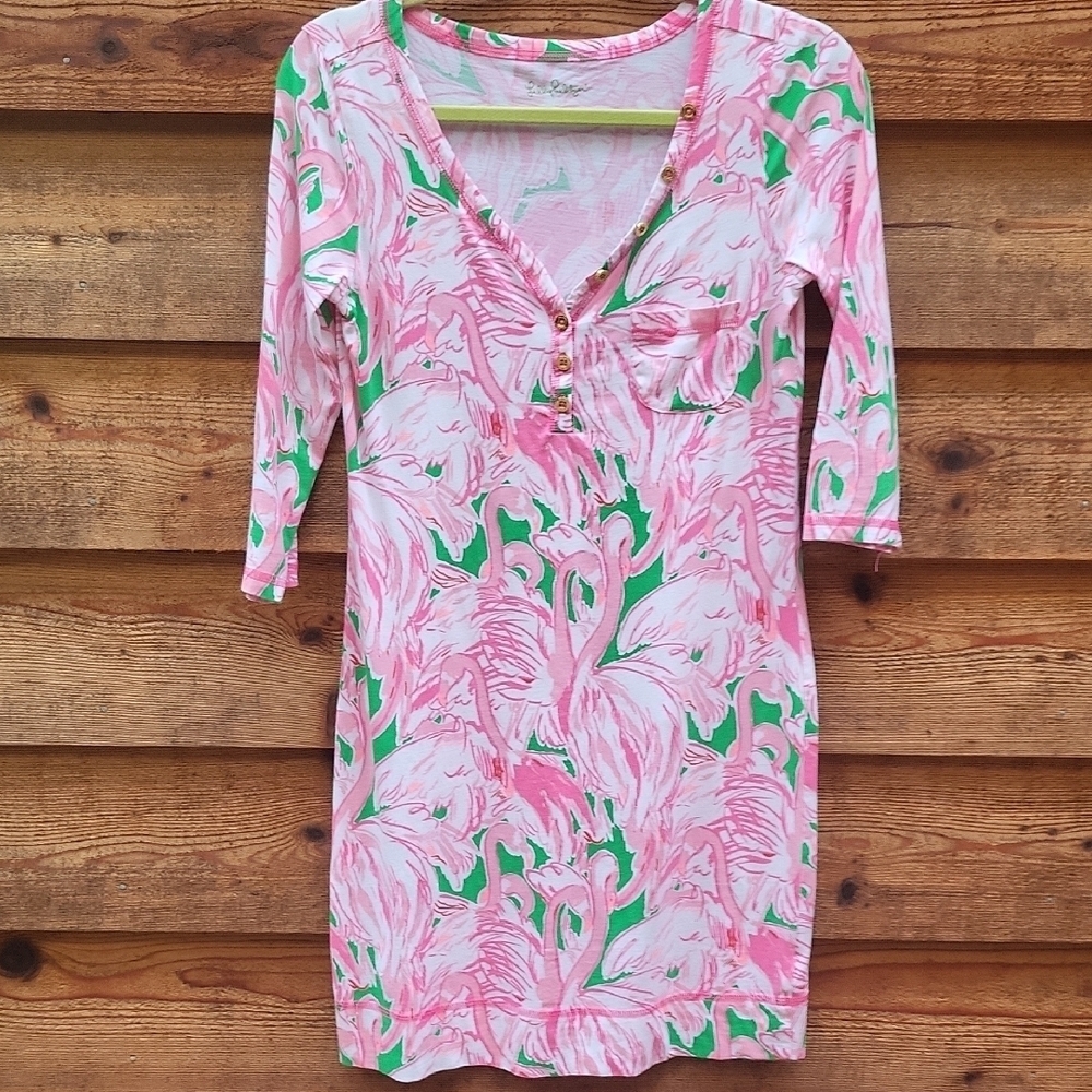 Lilly Pulitzer Pink Flamingo Print Dress XS EUC